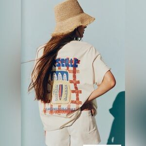 H&M Marseille Sardines Graphic Oversized T-Shirt 100% Cotton White Size S euro